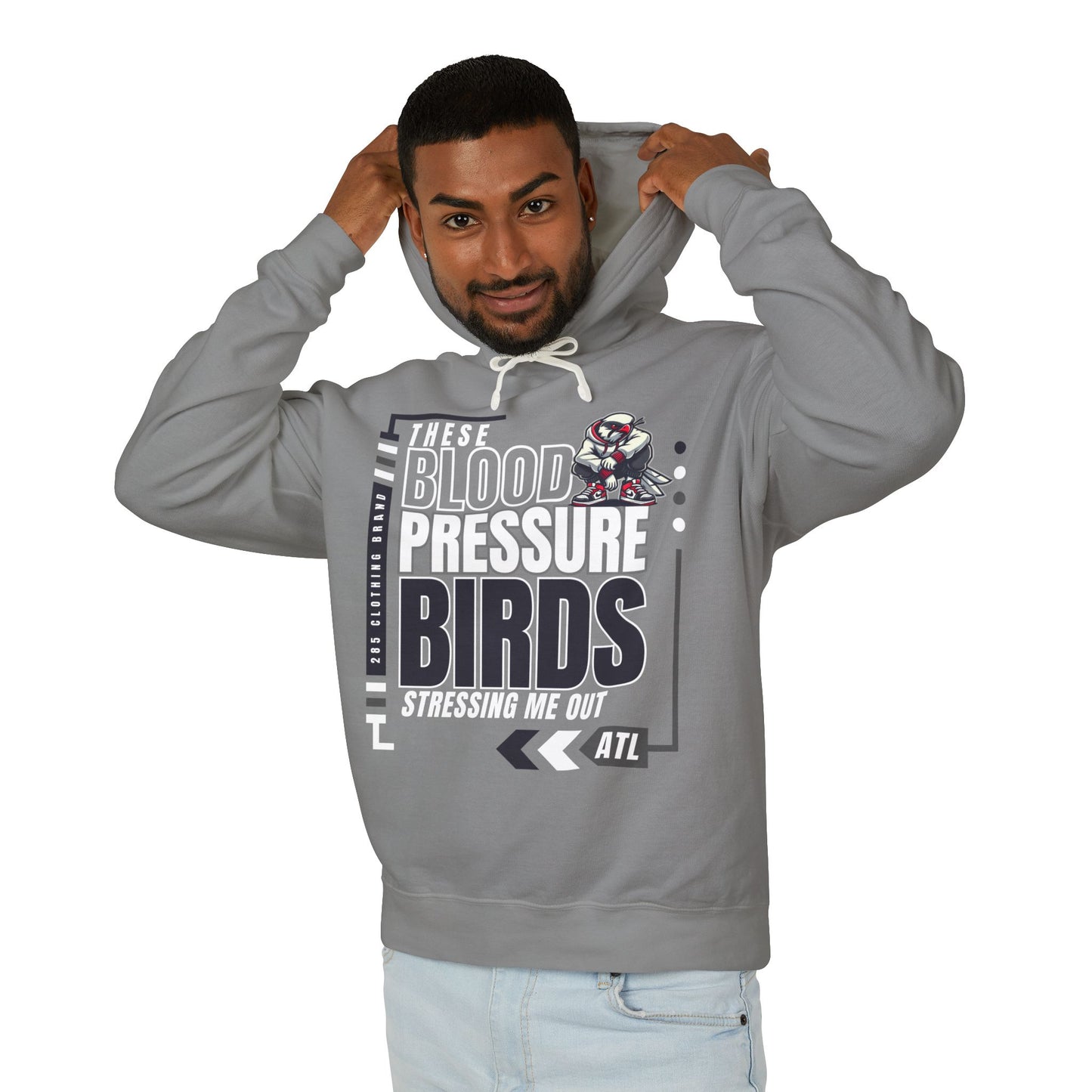 Bird Pressure Birds - Long Sleeve Grey Hoodie (No Pouch)